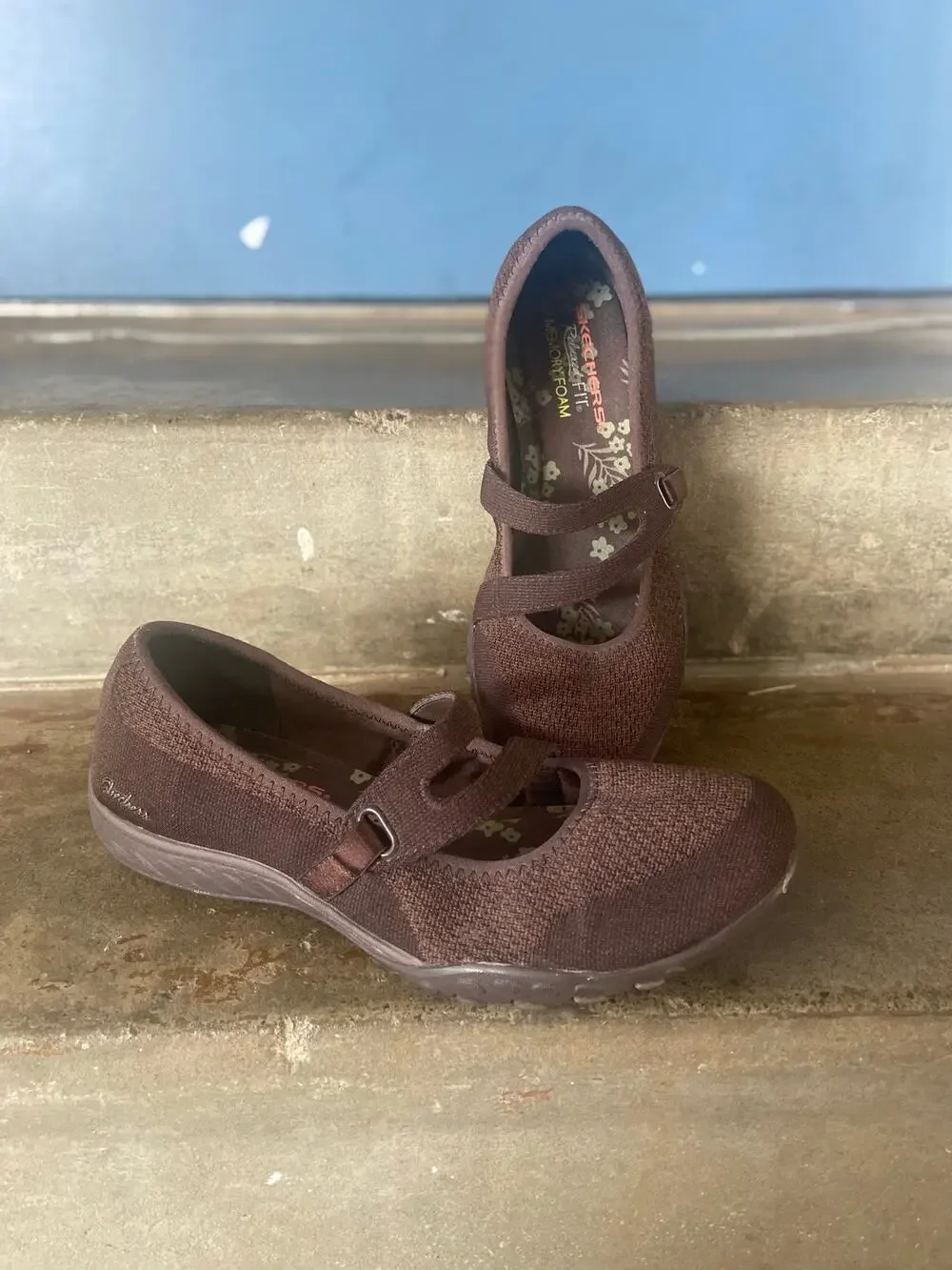 Skechers Relaxed Fit chocolate brown Mary Jane style slip on shoe